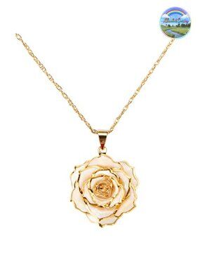 24K Gold Plated Real Rose Pendant Necklace, 20 Inch Chain, Gift for Women